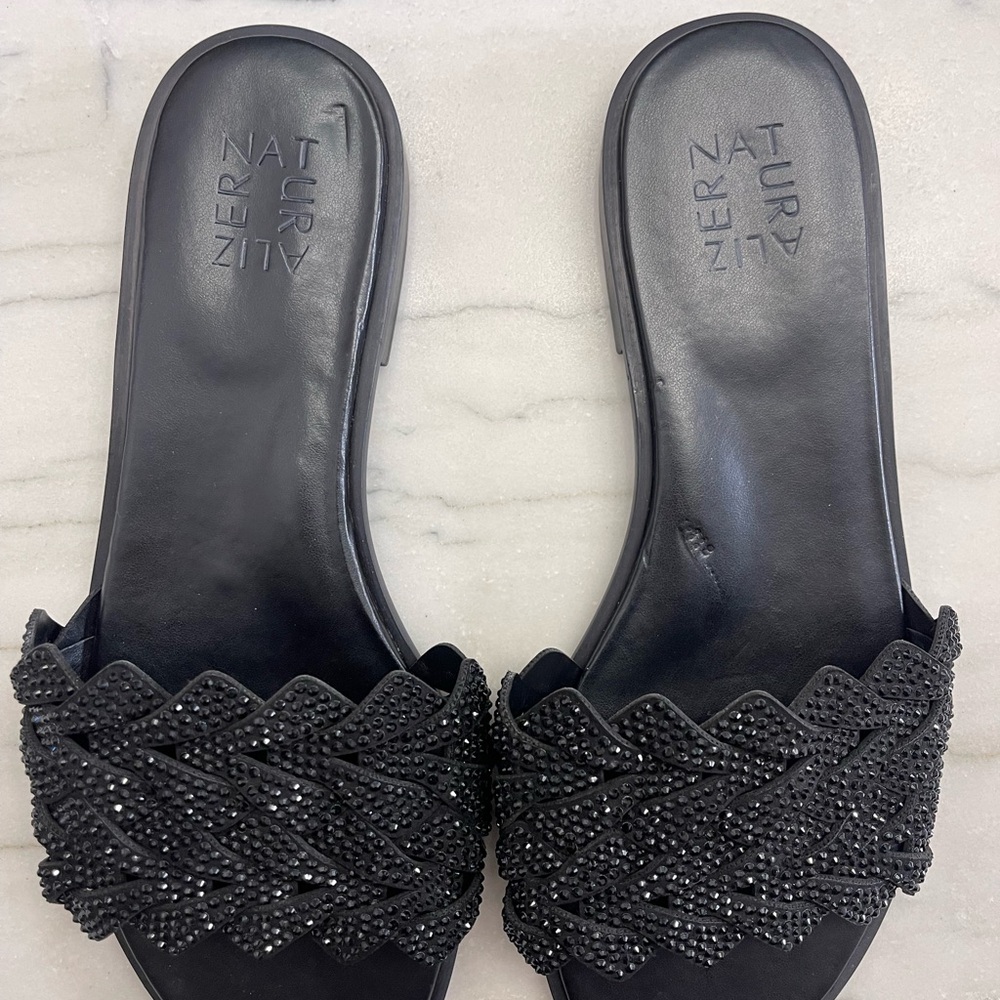 Naturalizer Women's Black Beaded Slide Sandals